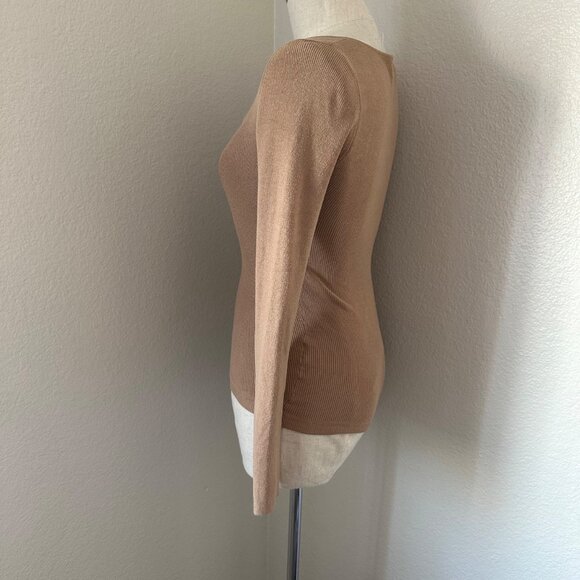 Aritzia Wilfred Sweetheart Sculpt Knit Blouse Long Sleeve Viscose Blend Brown Sz - Picture 3 of 10